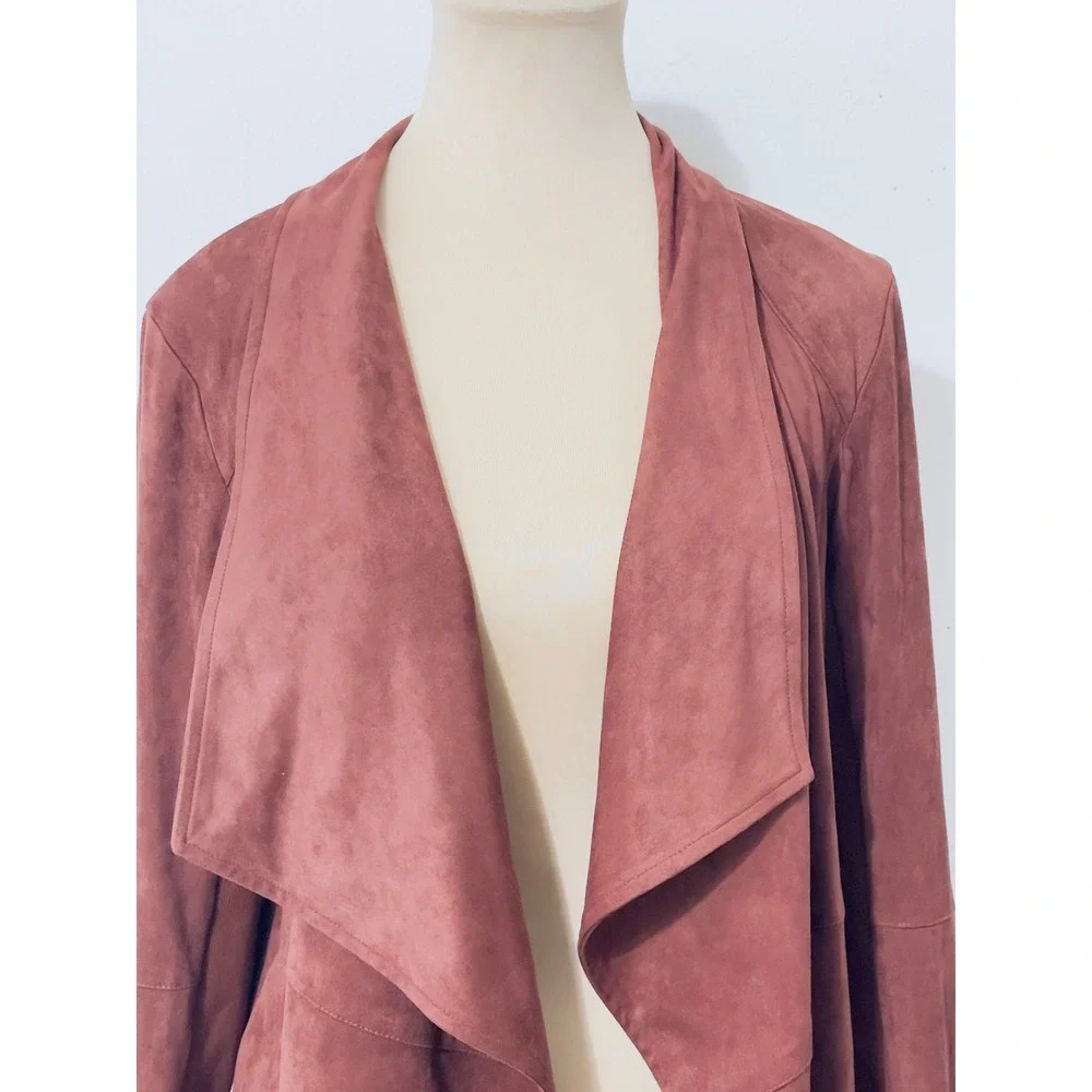 BB Dakota Womens Jacket M Brown Faux Suede Drape Front Open Cardigan Minimalist‎
